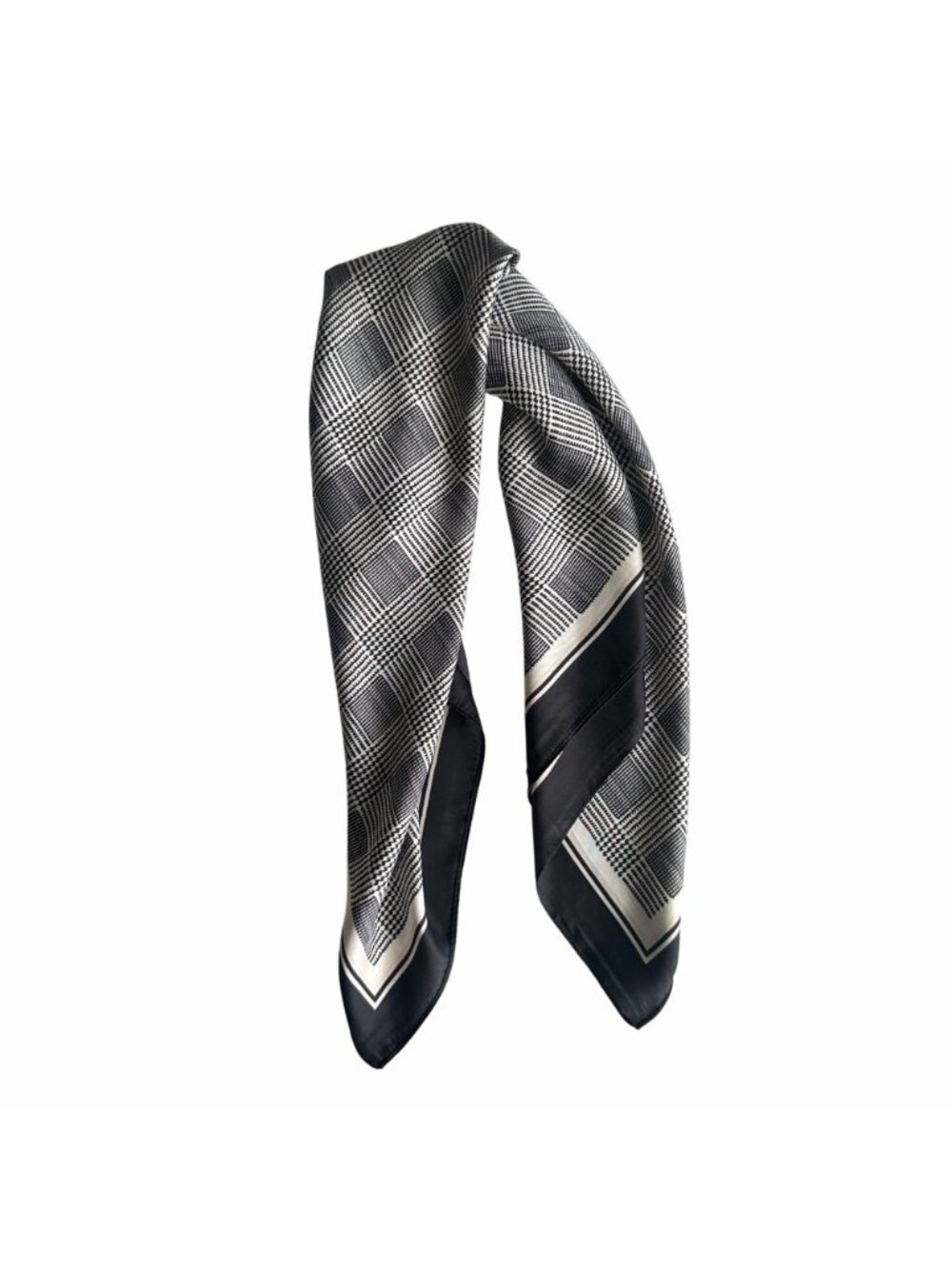✨Luxurious Chic Silky Square Scarf Black & White Houndstooth Plaid Print Bandana - Picture 4 of 8